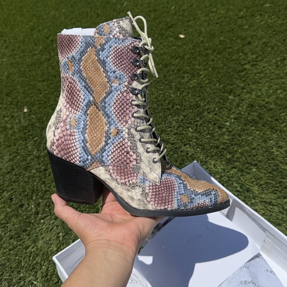 Snakeskin Lace-Up Ankle Boots - Picture 5 of 7